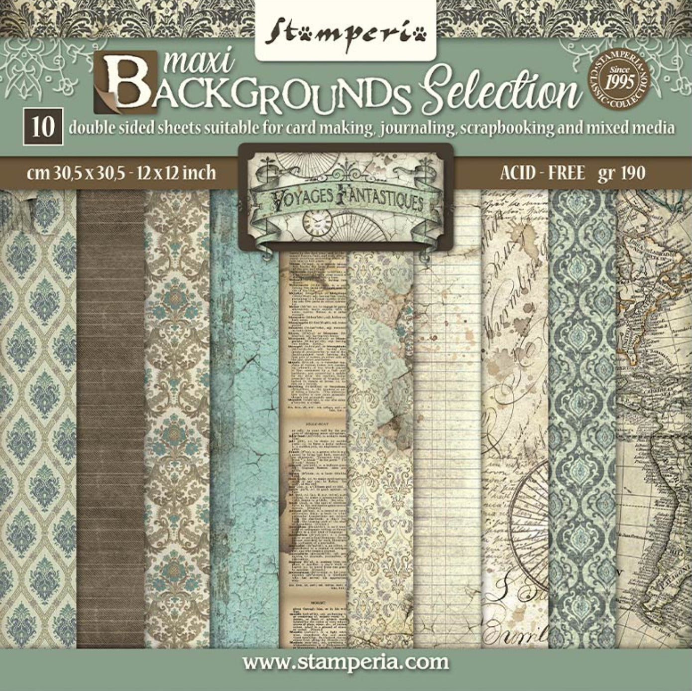 Stamperia Voyages Fantastiques Backgrounds 12” x 12” Paper Collection